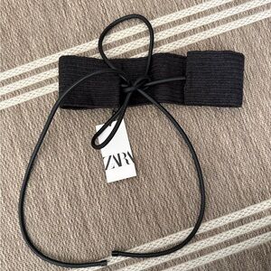 NWT Zara Summer Black Women's Faux Leather Tie Belt US 32